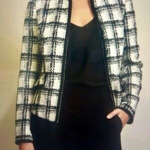 Chico's Black and White Plaid Tweed Blazer Women's Size 1